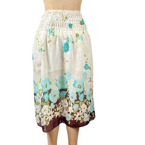 Cottagecore Mei Kahua Midi Skirt Floral Smocked Waist Indie Boho Coastal Size M